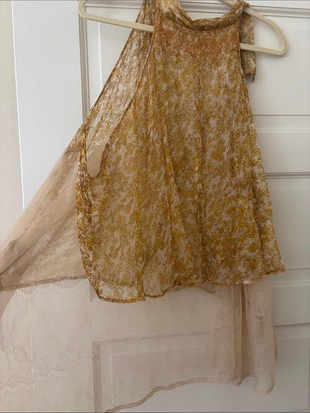 Free People Mustard Floral Lace-Back Button-Front Camisole - Picture 5 of 6